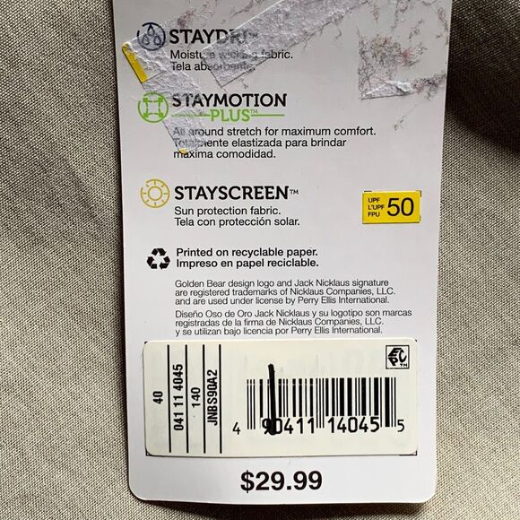 Nicklaus NWT Golf Shorts Men 40 Tan Eco-Choice Stay Dry Sun Protection UPF 50 - Picture 8 of 10